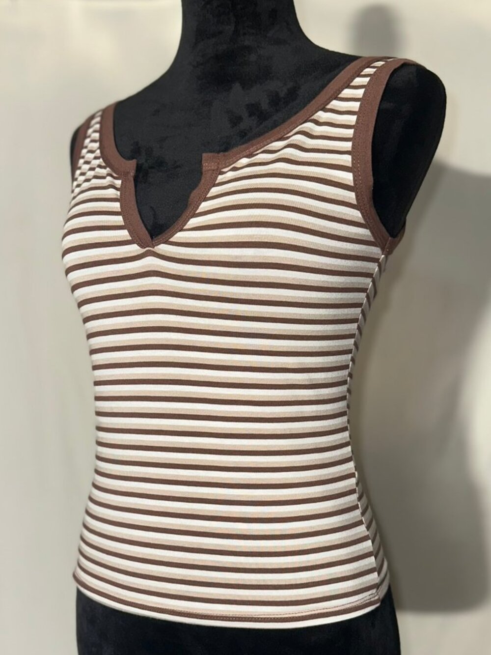 Heart and Hips Striped Tank Top, Brown, Medium